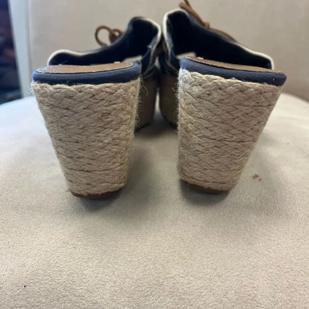 Sperry Nautical Stripe Espadrille Wedge Slip On Slides sz 8.5 EUC